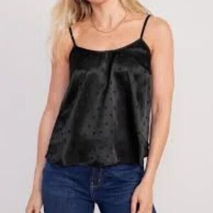 Old Navy Black Satin Tank Top Size Large Polka Dot Pattern
